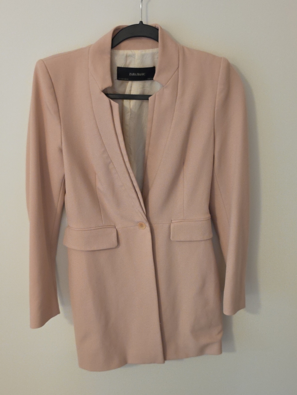 Zara Pale Pink Single-Button Longline Blazer